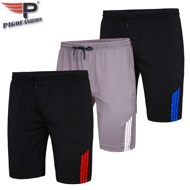 Bộ 3 Quần Short nam thể thao thoáng mát phối sọc Pigofashion QTTN01 sọc đỏ, xám, sọc xanh