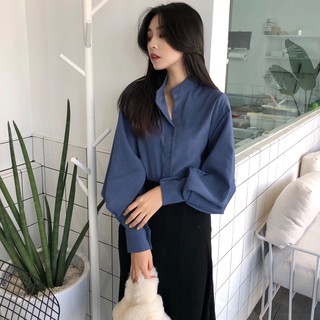 Áo sơ mi ulzzang áo nữ tay bồng cổ đứng retro phong cách quý phái
