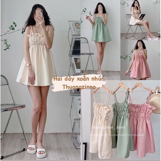 Váy 2 dây nhúm ngực dây xoắn thừng đẹp như nàng thơ đầm hai dây hàn quốc