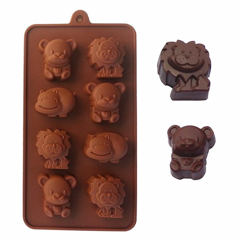 Khuôn silicon làm bánh xà phòng/ nến hình động vật hoạt hình có 8 ngăn tiện dụng