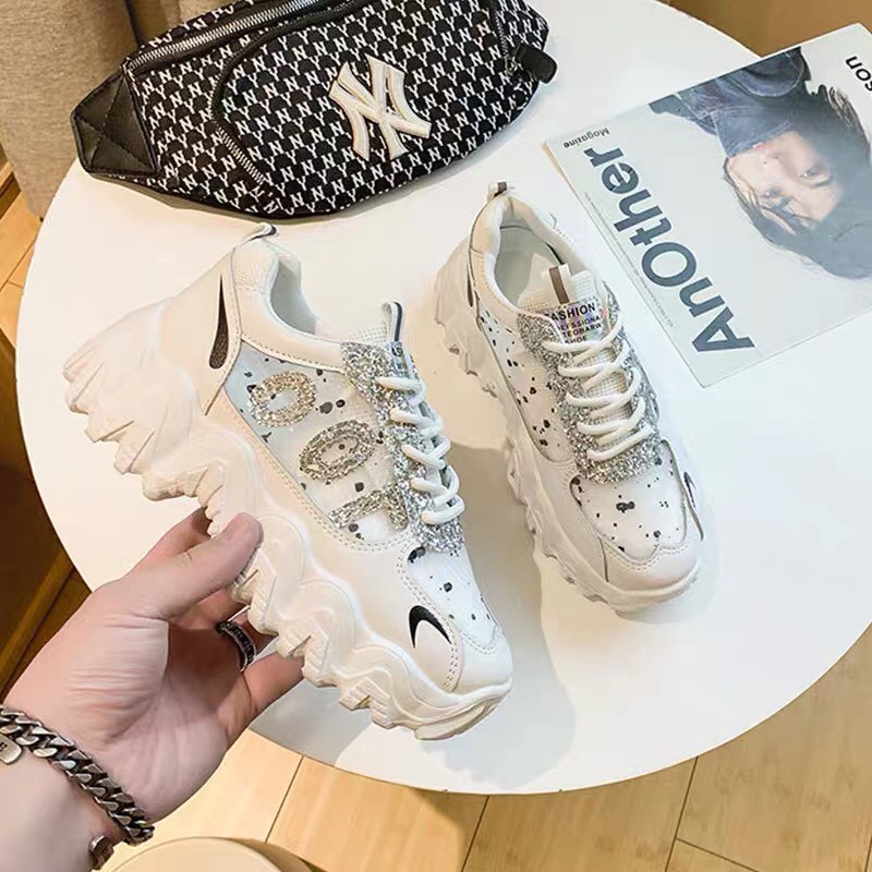 FREE SHIP Giày thể thao nữ , giày sneaker nữ độn đế 5cm nhũ lấp lánh phối lưới đế sóng hàng cao cấp cực đẹp và êm chân | BigBuy360 - bigbuy360.vn