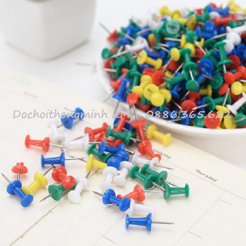 Set 30 Đinh ghim mũ nhựa, đinh ghim bảng nỉ