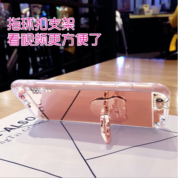 Ốp điện thoại tráng gương có giá đỡ xỏ ngón kèm dây đeo chống rớt cho iPhone 6 6S 7 Plus