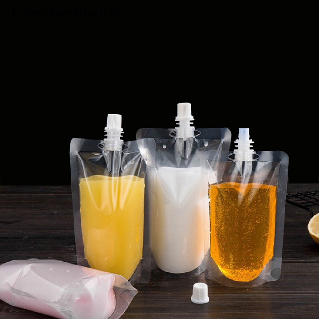 Set 10 túi nhựa trong suốt có vòi hút dung tích 200ml dùng để đựng thức uống