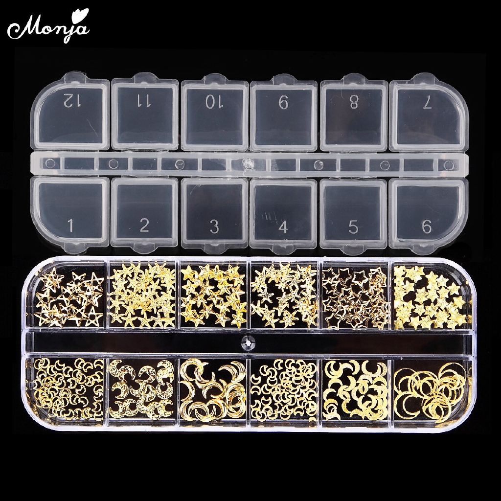 MONJA Hộp 12 Ngăn Phụ Kiện 3D Trang Trí Móng Tay Home DIY