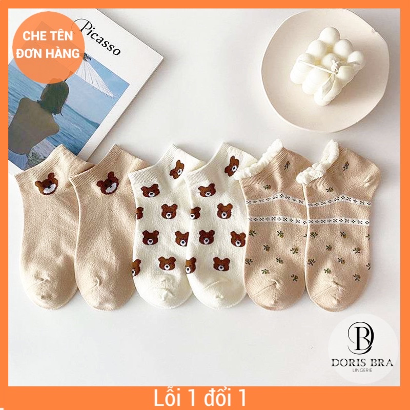 Combo 5 đôi tất nữ cotton Hàn cổ ngắn hoạ tiết siêu xinh