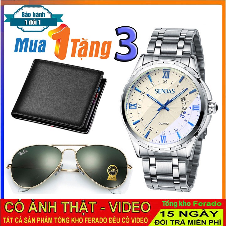 Đồng hồ nam Sandas tặng ví da ,kính mắt thời trang chống UV 400
