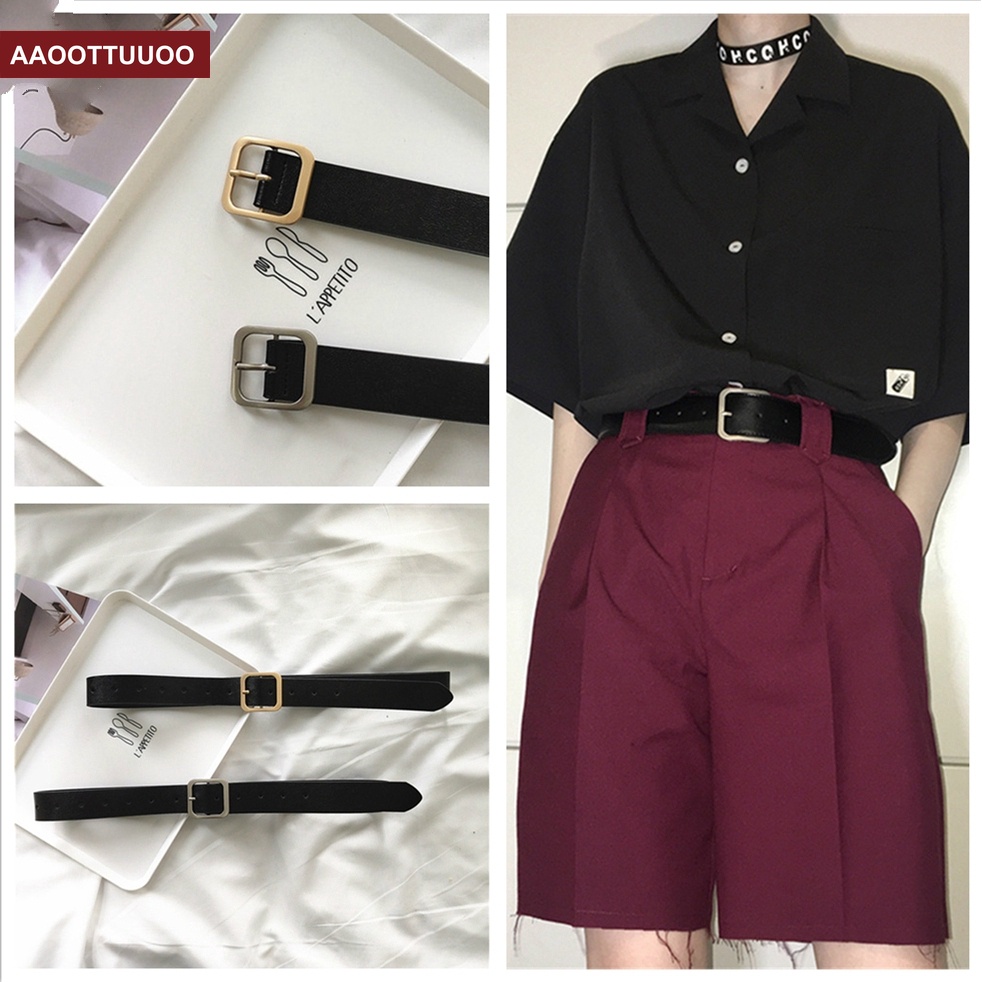 Dây thắt lưng màu đen thiết kế đơn giản thời trang theo phong cách Hàn Quốc