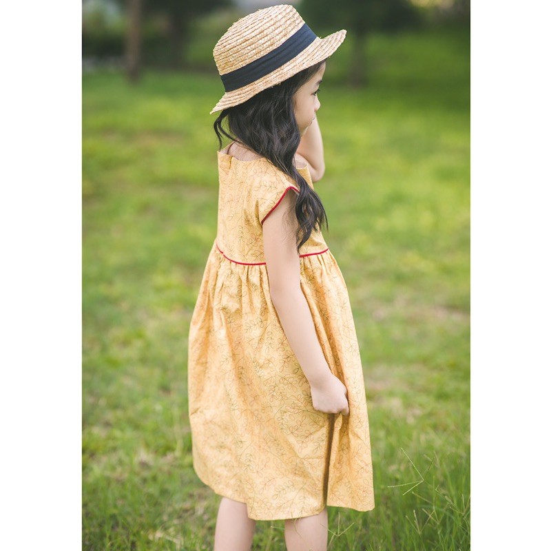 [GALYBY] Áo đầm bé gái thô cotton Mỹ màu vàng mù tạt