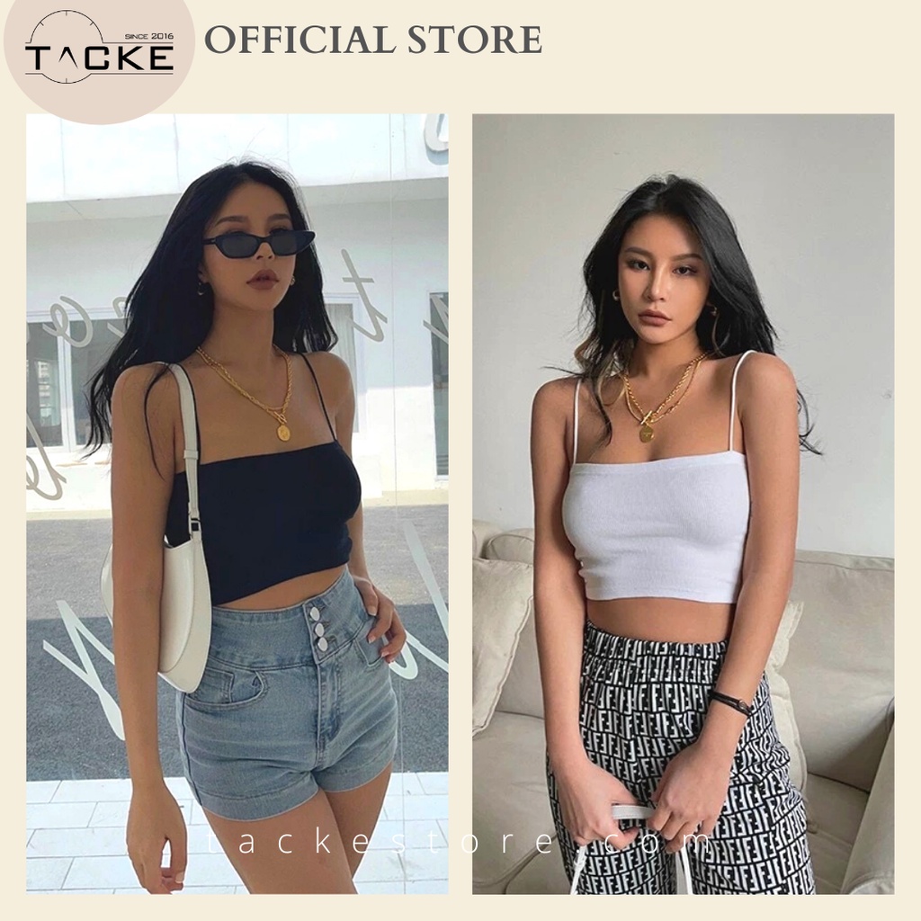 Áo 2 dây sợi bún croptop thun bozip 2 Màu Đen - Trắng Chất Form Nữ TACKE STORE