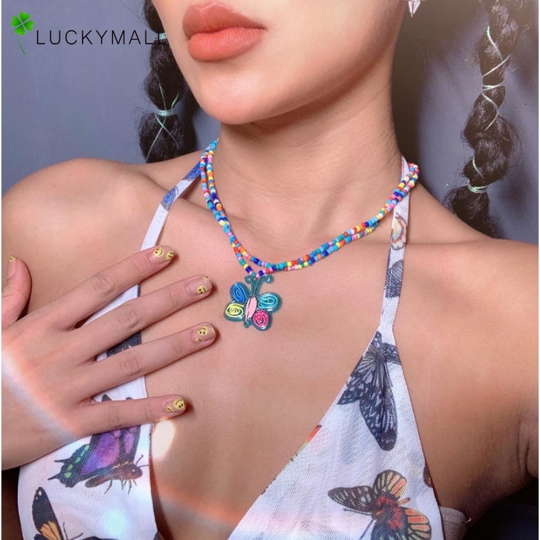 Vòng cổ thời trang mặt hình cánh hoa và bướm nhiều màu xinh xắn dành cho nữ