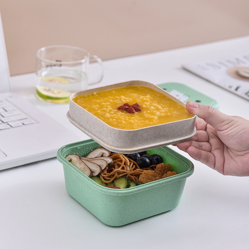 Hộp Cơm Lúa Mạch 2 Tầng Ngăn In Thỏ Mèo | BigBuy360 - bigbuy360.vn