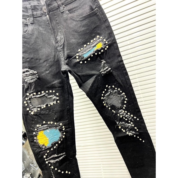 Quần Biker Đá Vá Da Cao Cấp