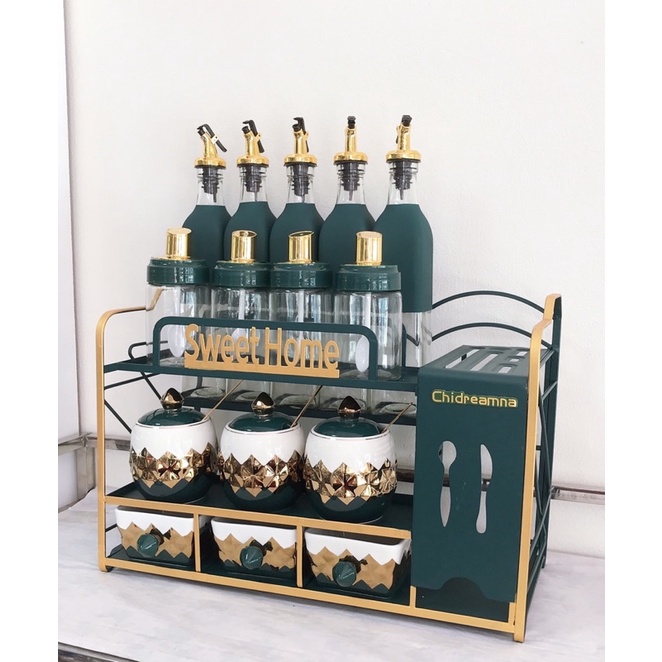 KỆ GIA VỊ nhà bếp, 3 tầng kèm giá dao thớt,móc treo, đũa thìa thép sơn tĩnh điện 5 lớp chống rỉ CAO CẤP