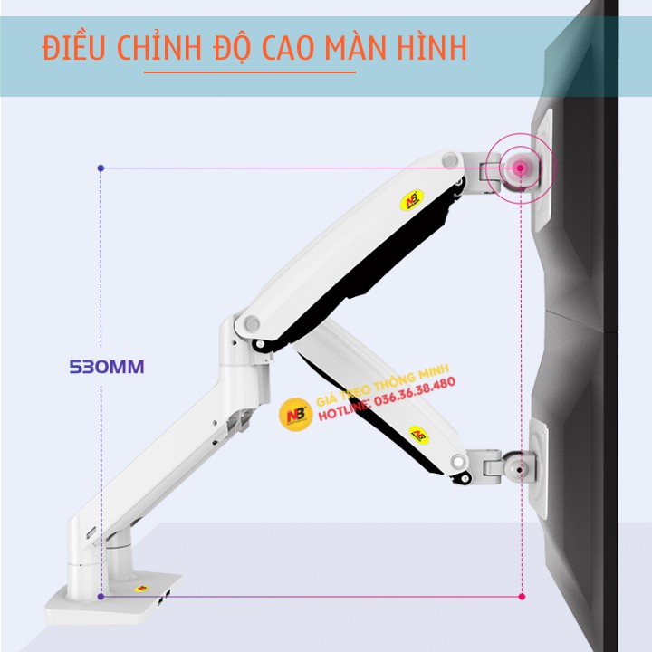 [Phiên Bản 2021] Giá Treo Hai Màn Hình NB F195A 22 - 32 Inch - Tay Treo Màn Hình Kép Gắn Bàn Đa Năng