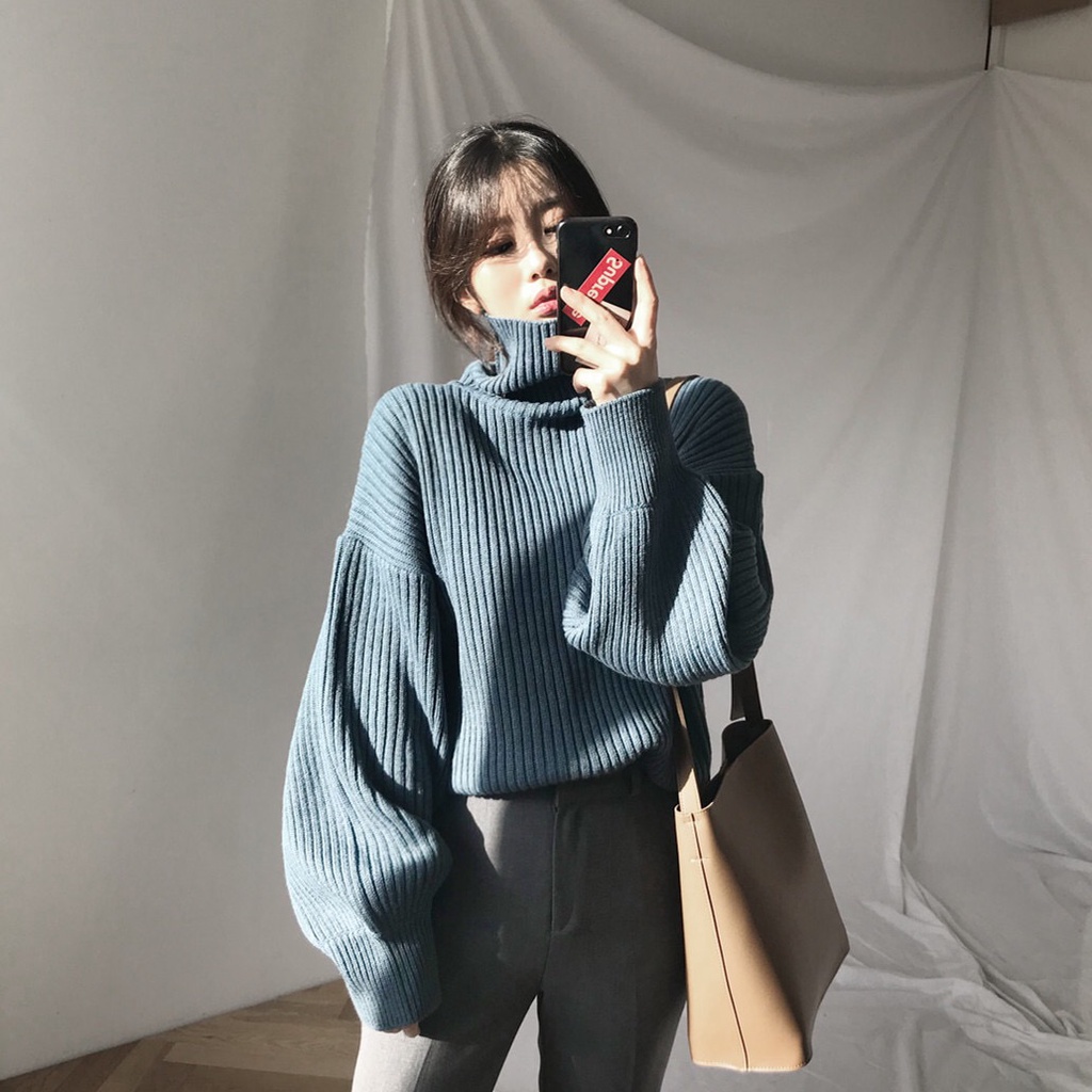Áo sweater cổ lọ dáng rộng màu trơn phong cách Hàn Quốc thời trang cho nữ 4 màu tùy chọn | BigBuy360 - bigbuy360.vn