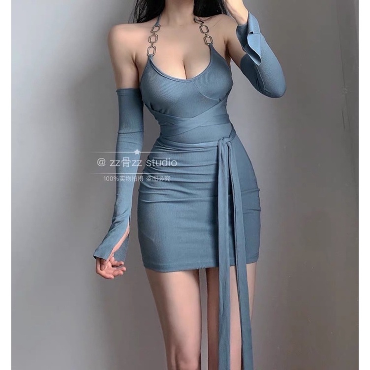 Đầm body cổ yếm quấn dây Ulzzang