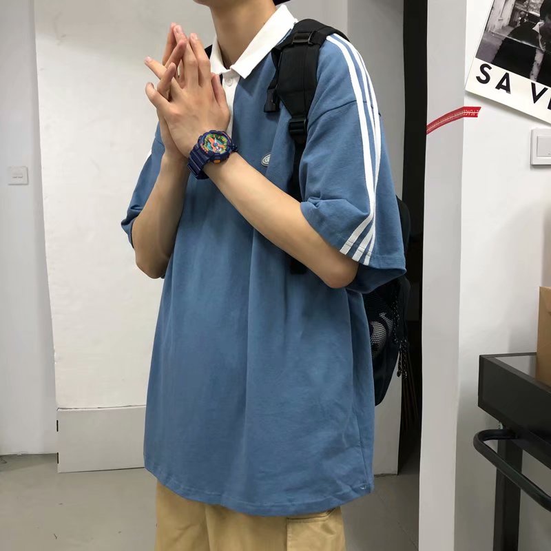 Áo Polo Tay Ngắn Dáng Rộng Họa Tiết Kẻ Sọc Kiểu Hàn Quốc Mùa Hè Năng Động Hợp Thời Trang Cho Nam | BigBuy360 - bigbuy360.vn