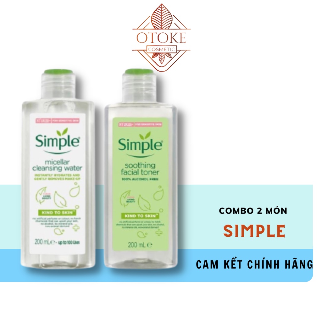 Combo 2 Sản Phẩm Giúp Da Sạch Sâu Và Cấp Ẩm Cho Da Simple Kind To Skin (Tẩy trang 200ml + Toner 200ml)