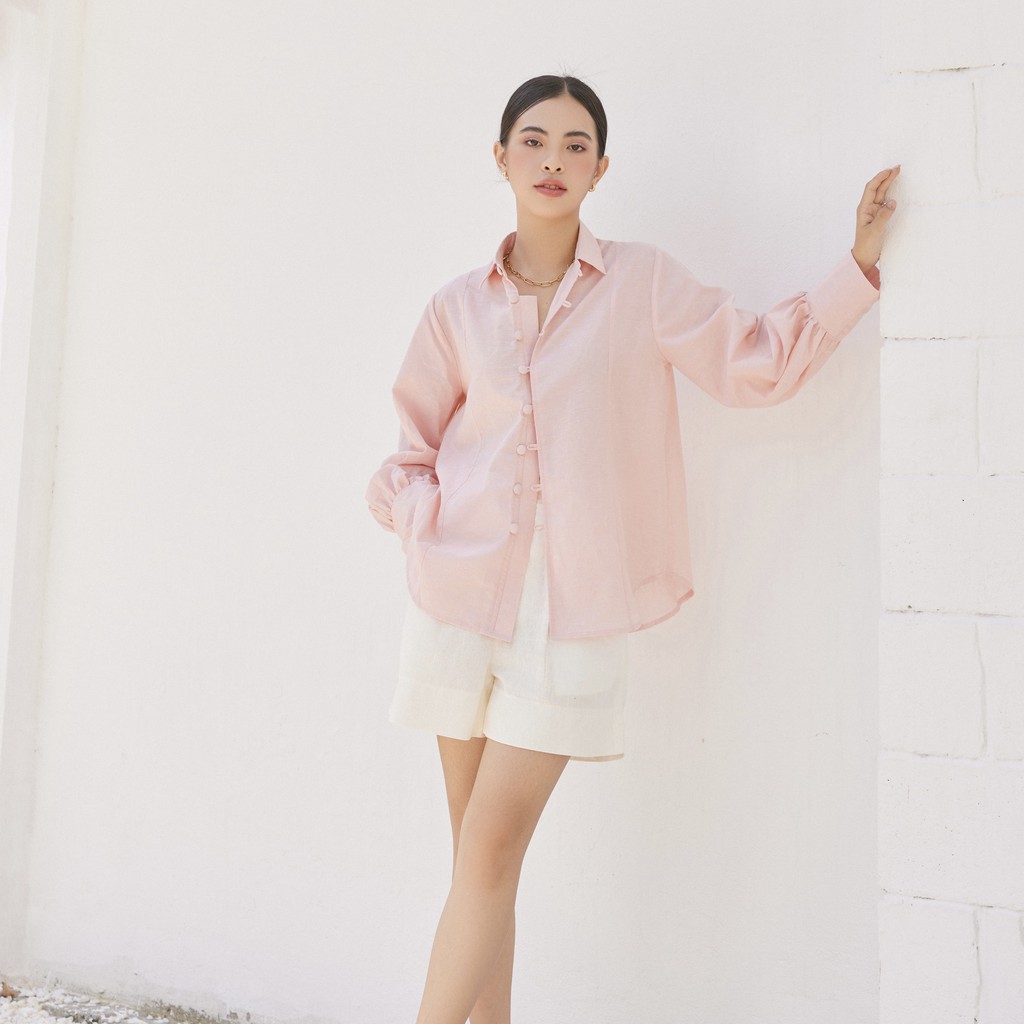 CELA TOP - Áo somi Hồng freesize