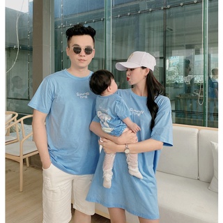 Áo đồng phục gia đình Áo gia đình in chữ trước ngực kèm logo Gấu Con trắng xinh xắn