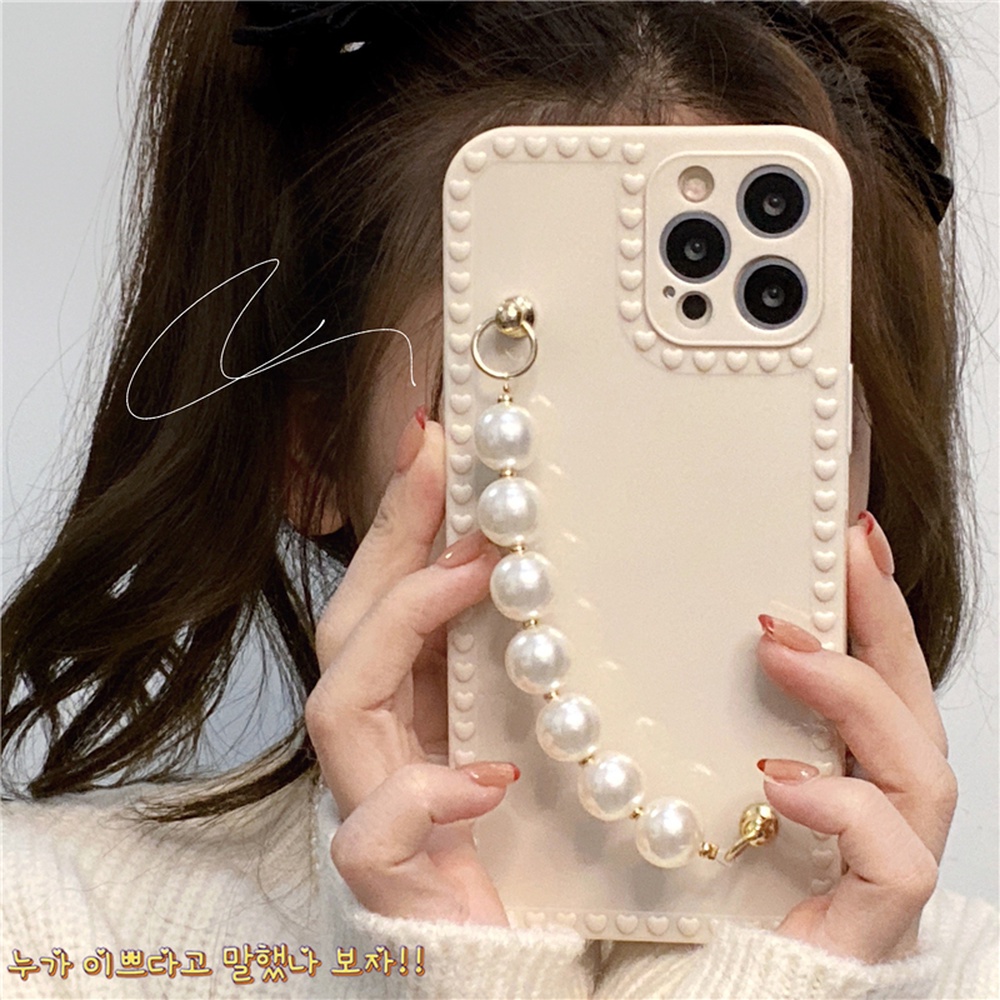 Ốp Điện Thoại Kiểu Khung Ảnh Kèm Dây Đeo Ngọc Trai Cho iPhone 13 12 11 Pro Max Promax XS Max XR X 7 Plus 8 8Plus