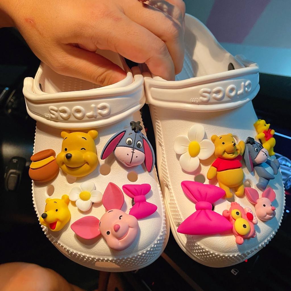 Bộ 15 Miếng Dán Trang Trí Giày Dép crocs diy Hình Winnie the Pooh Dễ Thương