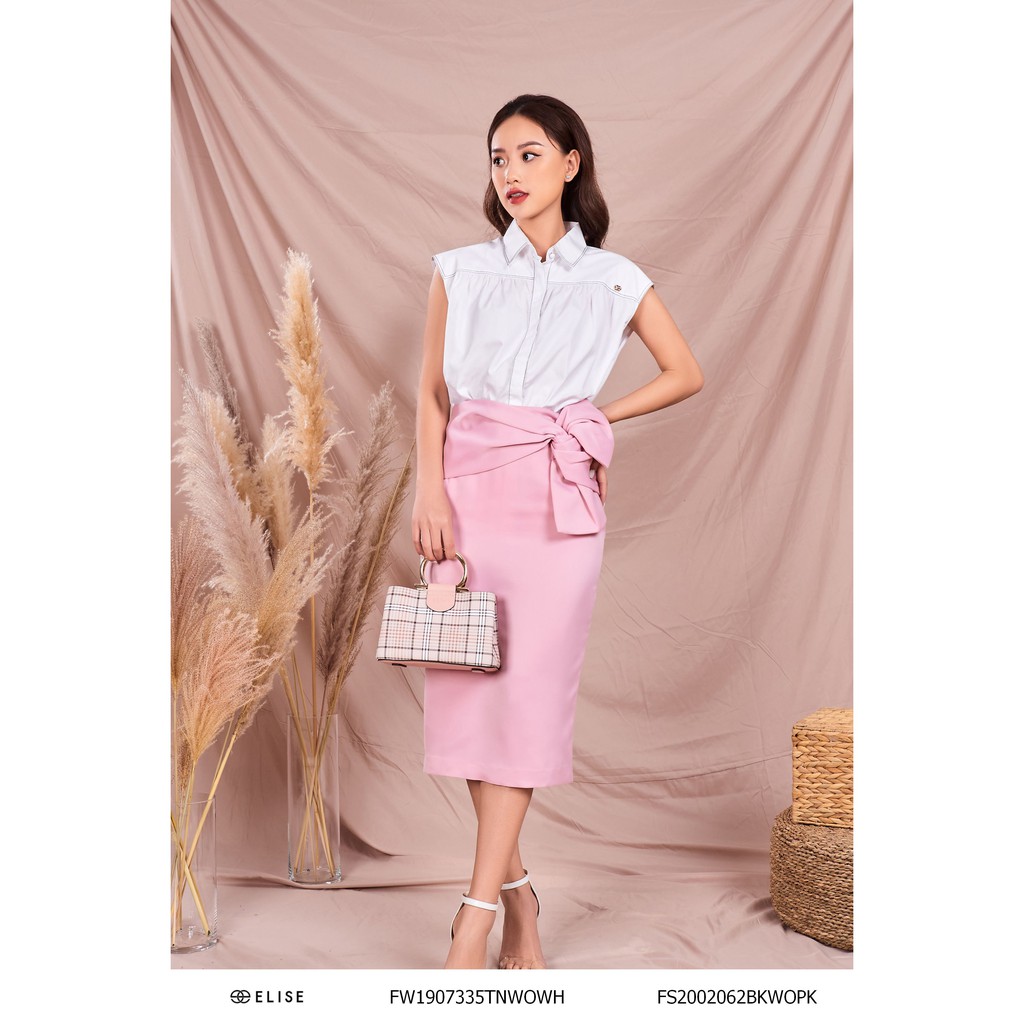 [Mã WABRLOW5 giảm 15% đơn 300K] Chân váy hồng vân nơ cạp Elise