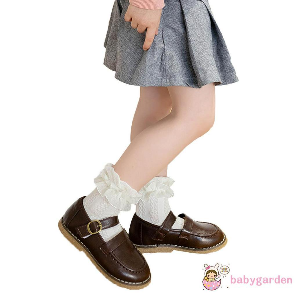 Tất ống ngắn màu trơn chống trượt phối hình dệt kim dành cho bé gái