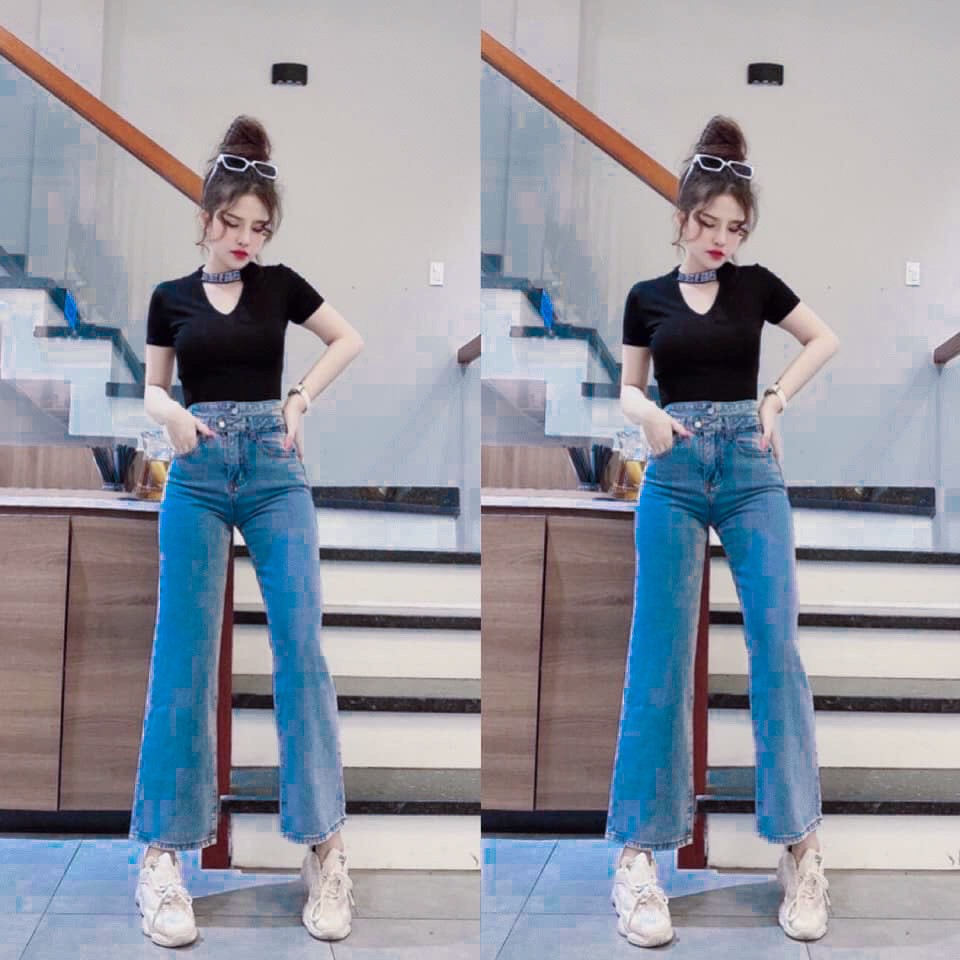 [Mã WASTUP5 giảm 10% tối đa 20K đơn 99K] FS50K_Quần Jeans Nữ Ống Rộng 2 Khuy Chéo Cao Cấp OHS268 | WebRaoVat - webraovat.net.vn