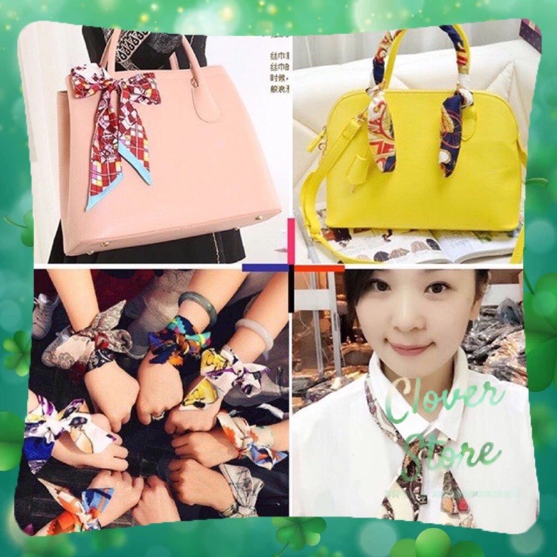 Khăn lụa satin dài trang trí túi xách đeo tay cổ áo sơ mi