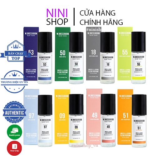 Nước hoa xịt thơm W.Dressroom diệt khuẩn, xịt thơm quần áo, mùi 40, 35, 97, 49, 45, 41, 82, 83... - Ninishop