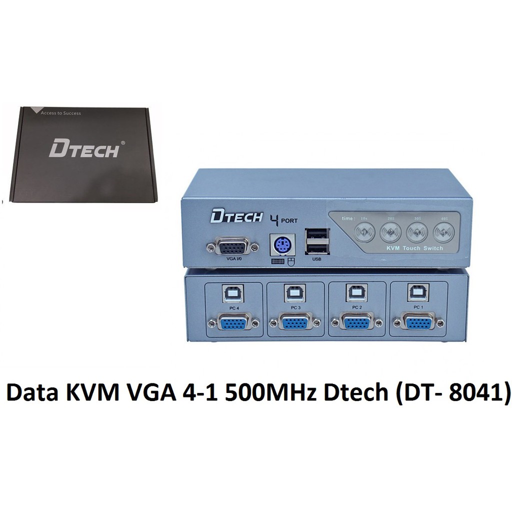 BỘ CHUYỂN NHIỀU CPU XÀI CHUNG 1 MÀN HÌNH DATA VGA KVM DTECH 500MHZ 2 CPU DT 8021 , 4 CPU DT 8041