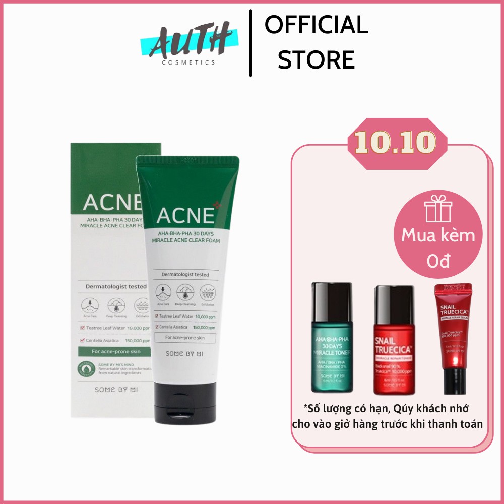 Sữa rửa mặt cho da mụn - Sữa rửa mặt Some By Mi sạch sâu kiềm dầu AHA-BHA-PHA 30 days Miracle Acne Clear Foam 100ml