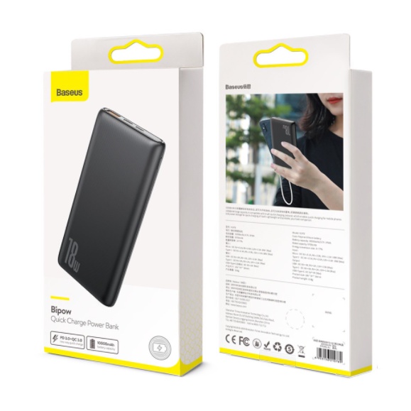 Pin sạc dự phòng hỗ trợ sạc nhanh 18w dung lượng 10000 mAh hiệu Baseus Bipow cho Smartphone - Hàng chính hãng