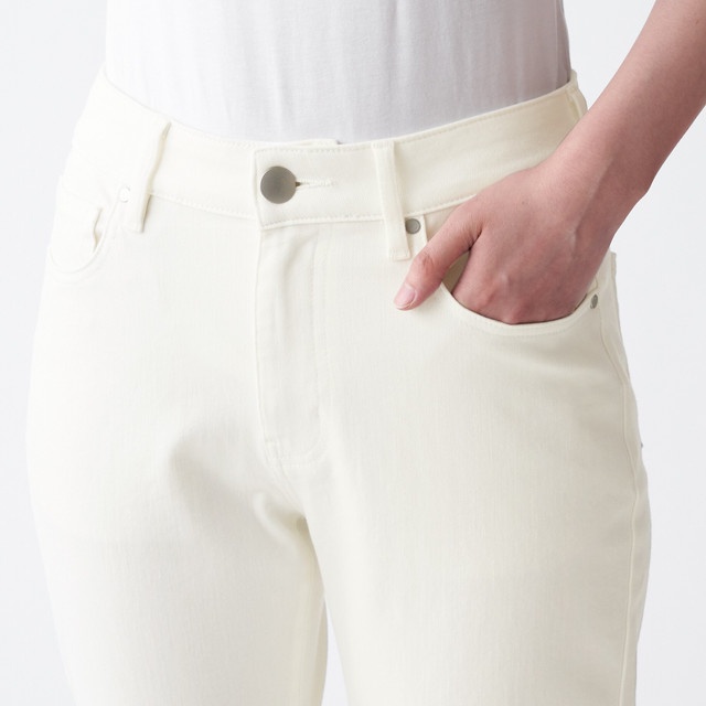 Muji Quần Denim Slim Straight Dài Tới Mắt Cá Co Giãn 4 Chiều