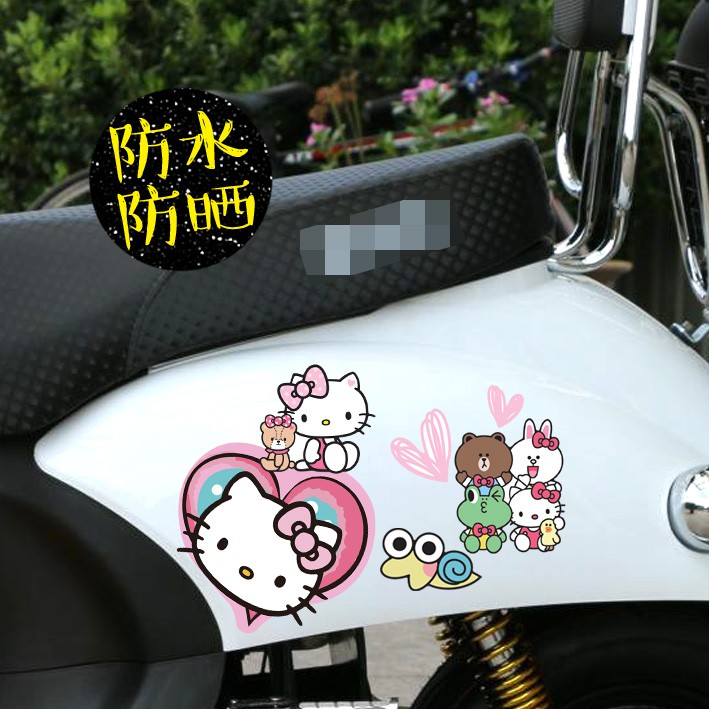 Decal Dán Trang Trí Xe Hơi / Mô Tô Hình Hello Kitty Xinh Xắn