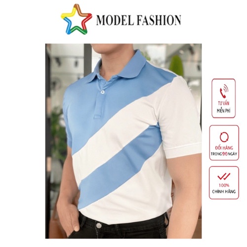 Áo thun polo nam cổ bẻ họa tiết sọc chéo chất liệu vải cá sấu Cotton mềm mịn Model Fashion
