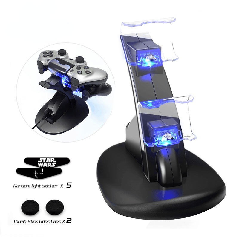 Đế Sạc Kép Kèm Cáp Sạc Cho Tay Cầm Điều Khiển Chơi Game Sony PS4 4 PS4