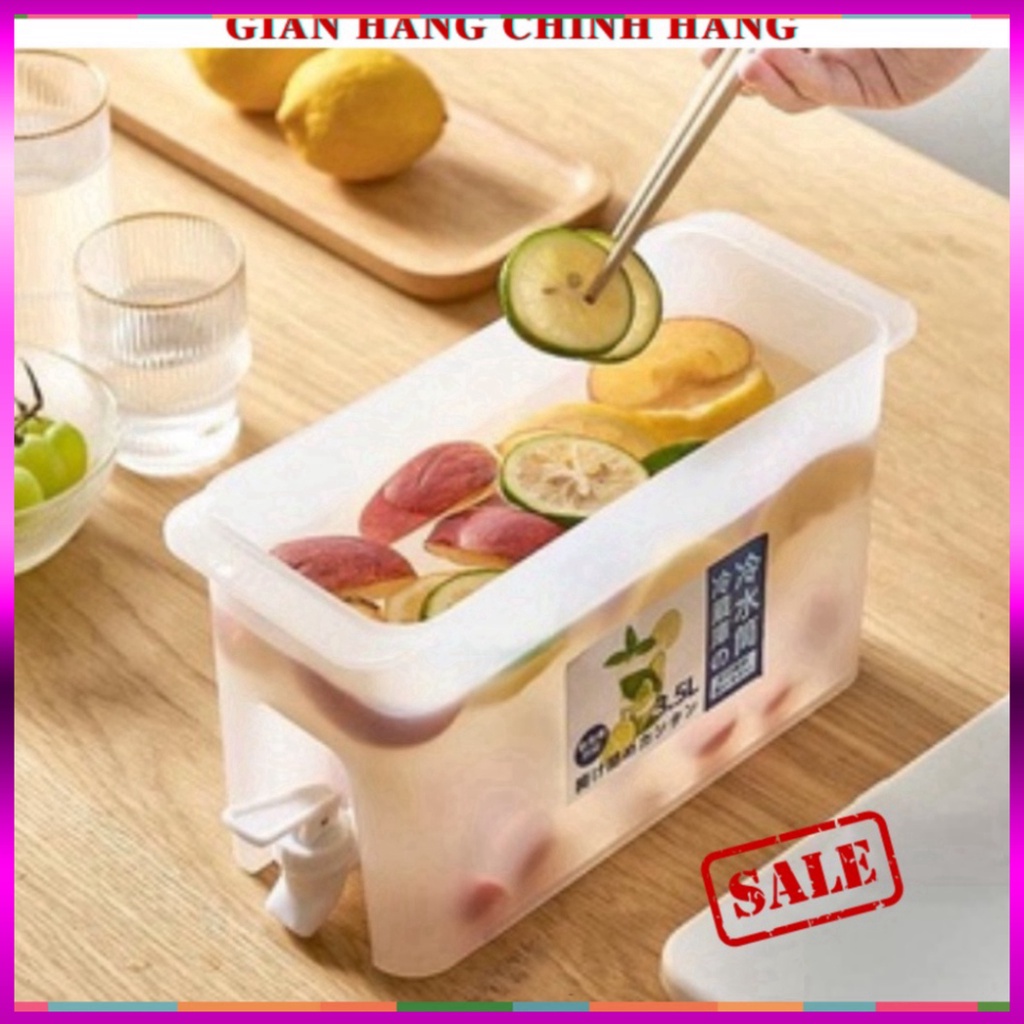 Bình đựng nước, Bình nước hoa quả 3,5l có vòi thiết kế thông minh, để tủ lạnh, nhựa PP an toàn, dễ dàng tháo lắp lau rửa