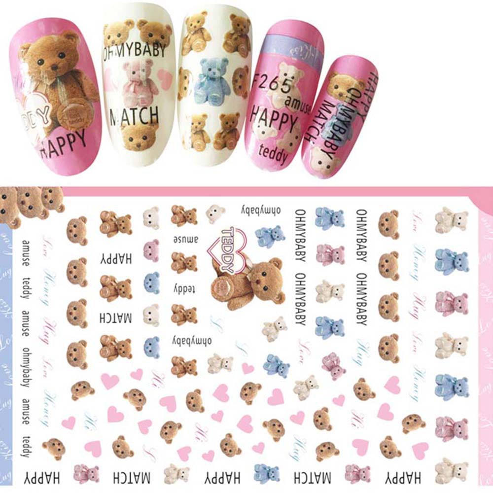 [Hàng mới về] Miếng dán trang trí móng tay hình gấu 3d dễ thương diy