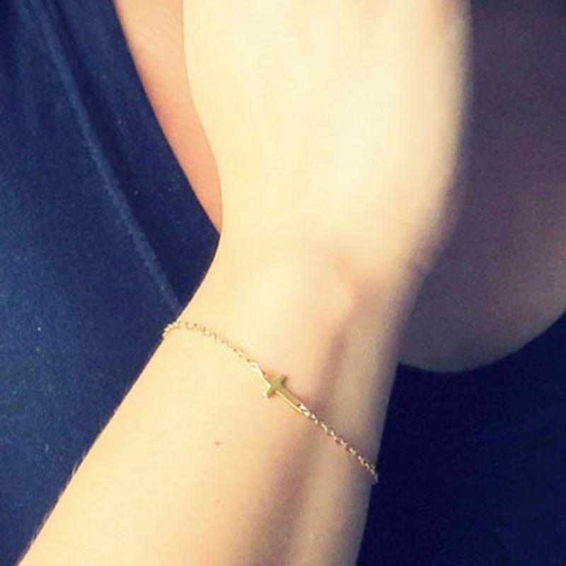 Lắc tay mạ vàng / bạc hình chữ thập đơn giản cho nữ