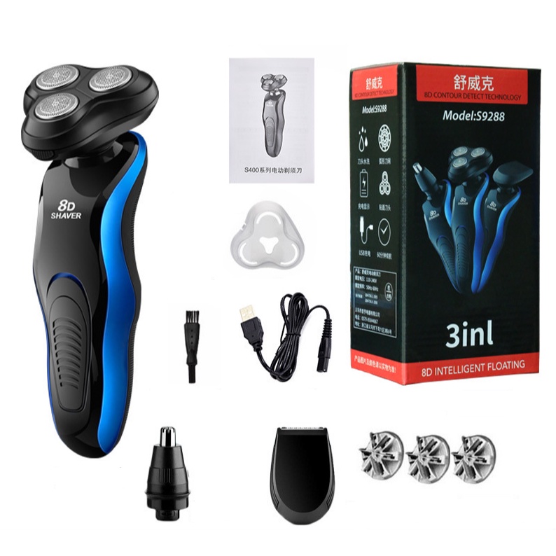 Máy Cạo Râu Đa Năng 8D Shaver S9228 3 in 1, cắt tóc, cạo dâu, tỉa lông mũi, Tặng thêm 3 lưỡi thay thế