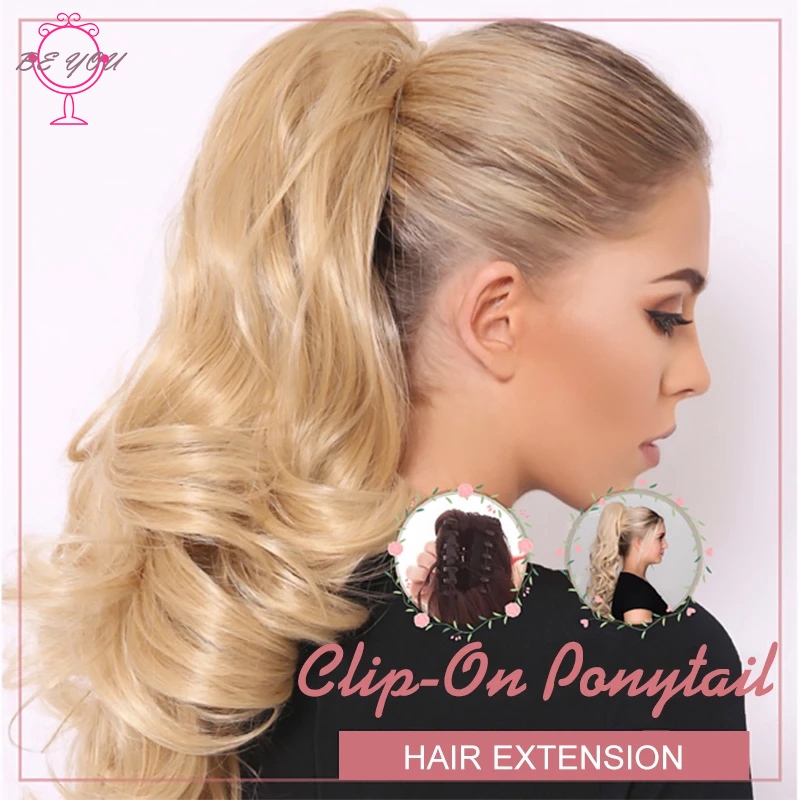 BY Clip-On Curly Ponytail Hair Extension Women Claw On Long Wavy Wig Hair Piece