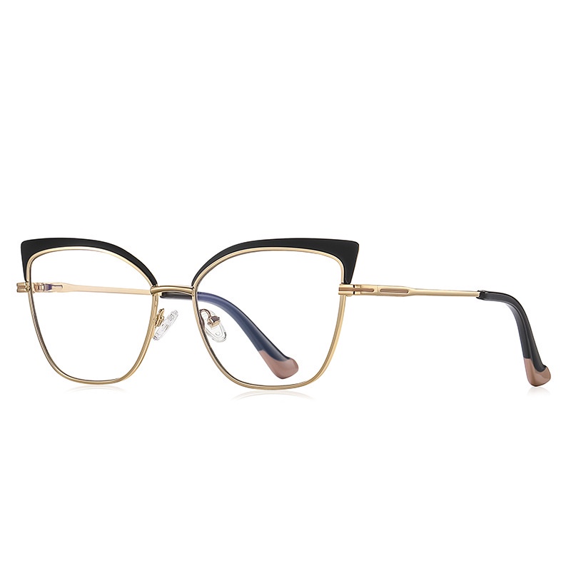 Kính Mát Mắt Mèo Gọng Kim Loại Hai Màu Chống Ánh Sáng Xanh Thời Trang Phương Tây