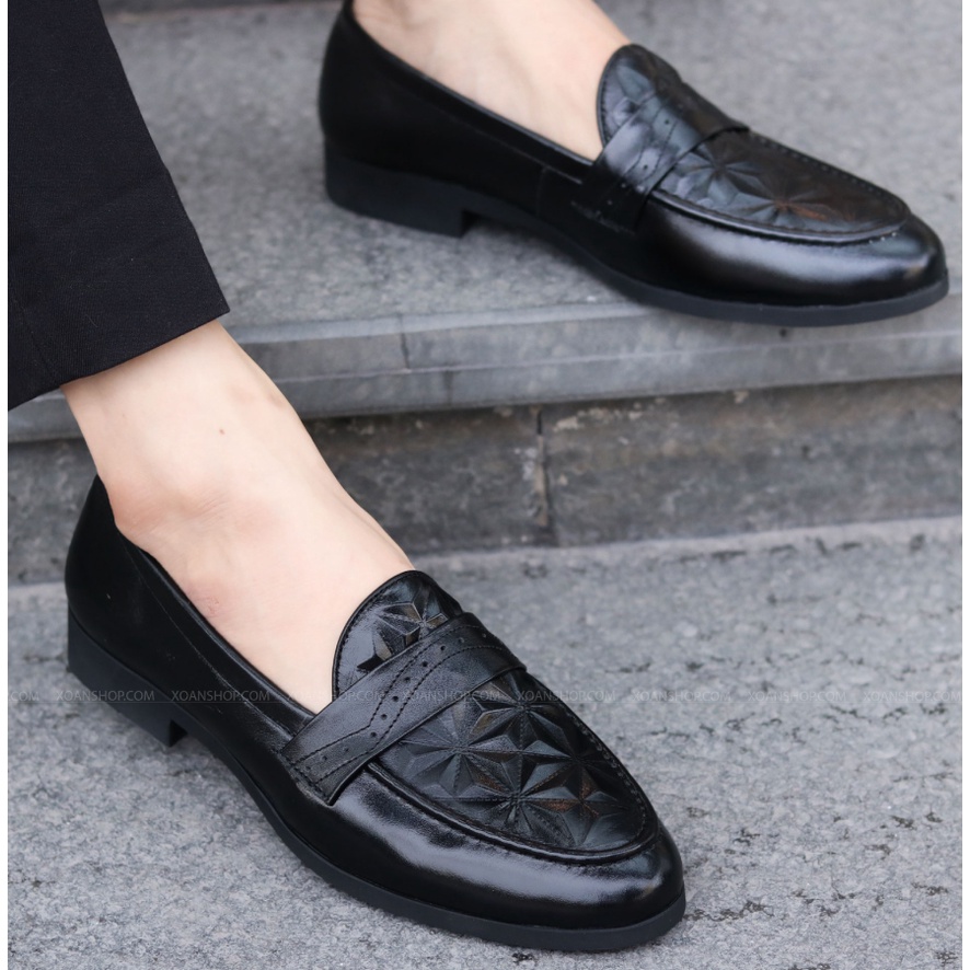 Giày Lười Nam Công Sở, Giày Nam Công Sở Trẻ Trung Da Lì Dập Vân 3D Mã G012