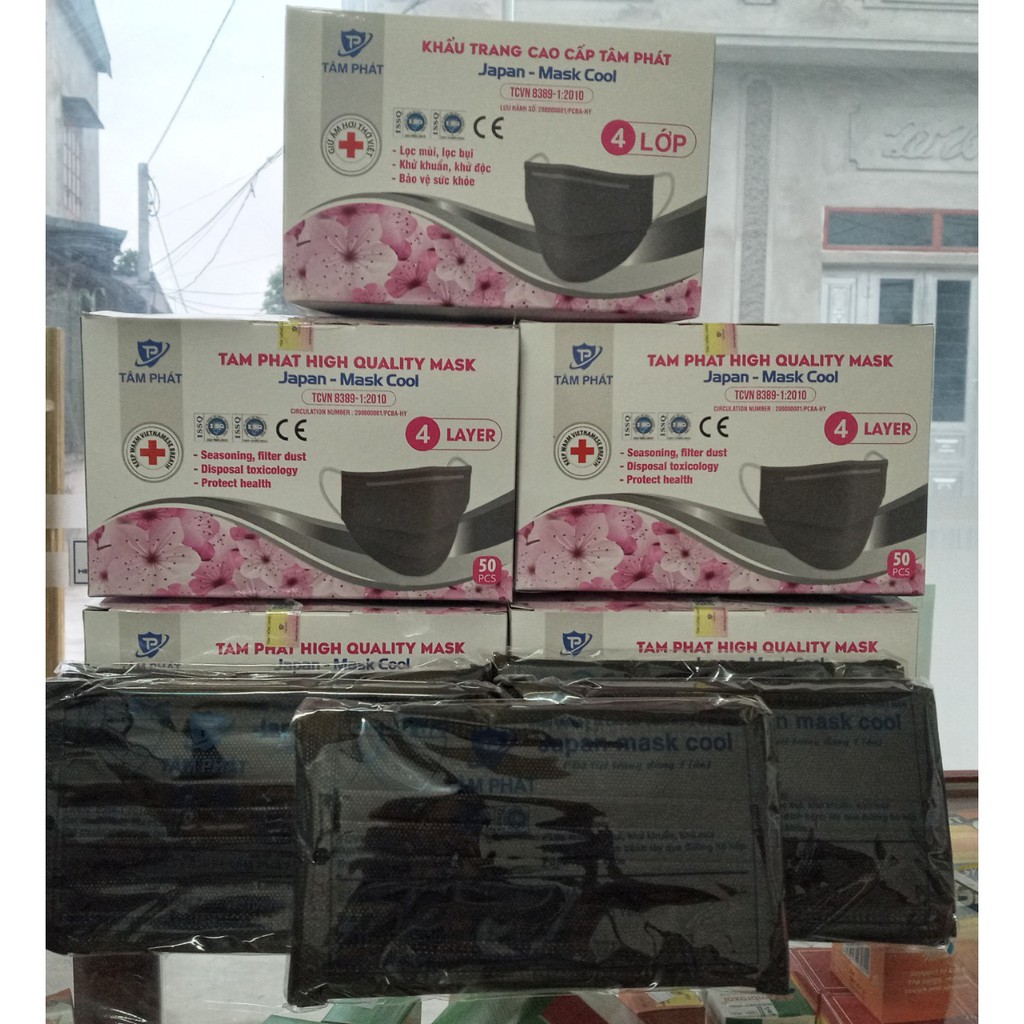 Combo 5 hộp khẩu trang y tế màu đen Tâm Phát - Hàng đẹp, kháng khuẩn, chống bụi