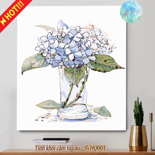 Tranh sơn dầu số hóa có khung DIY tự tô màu theo số TINH KHÔI CẨM TÚ CẦU SVHQ001 ( Tranh tô màu hoa cẩm tú cầu tphcm )