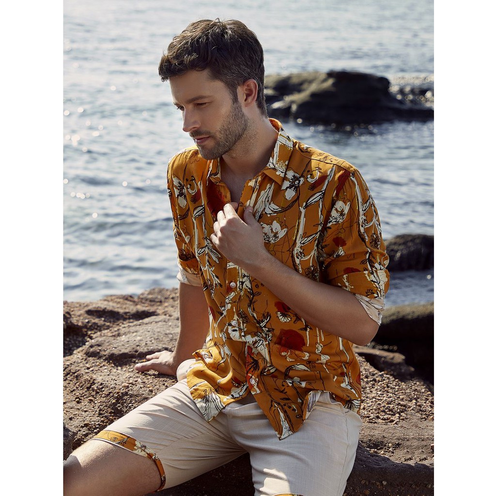 Áo sơ mi nam dài tay ARISTINO phom Casual fit, chất liệu thấm hút mồ hôi tốt, họa tiết hoa biển nổi bật - ALSM1809