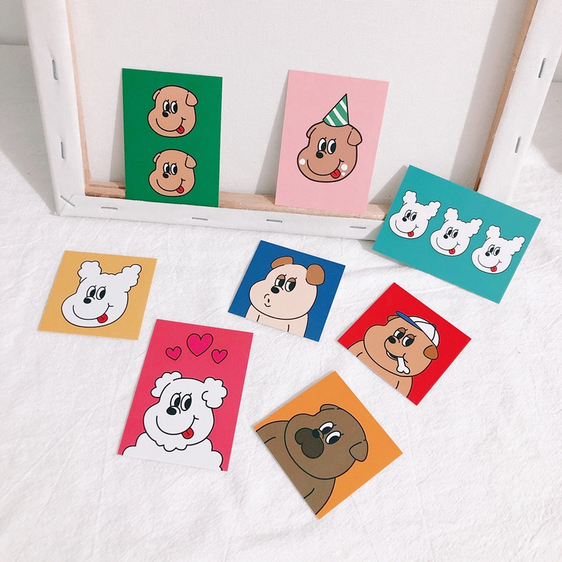 8 Picture Cards To Decorate The Room With Cartoon Dog Prints